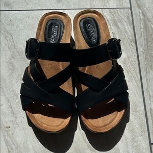 Women Summer slides by Eurosoft by Sofft Black Crisscross Buckle Slide Sandals